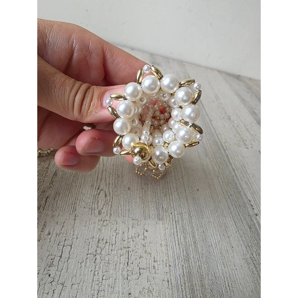 Vintage beaded Bell Pearl ornament set Xmas tree silver gold ornament